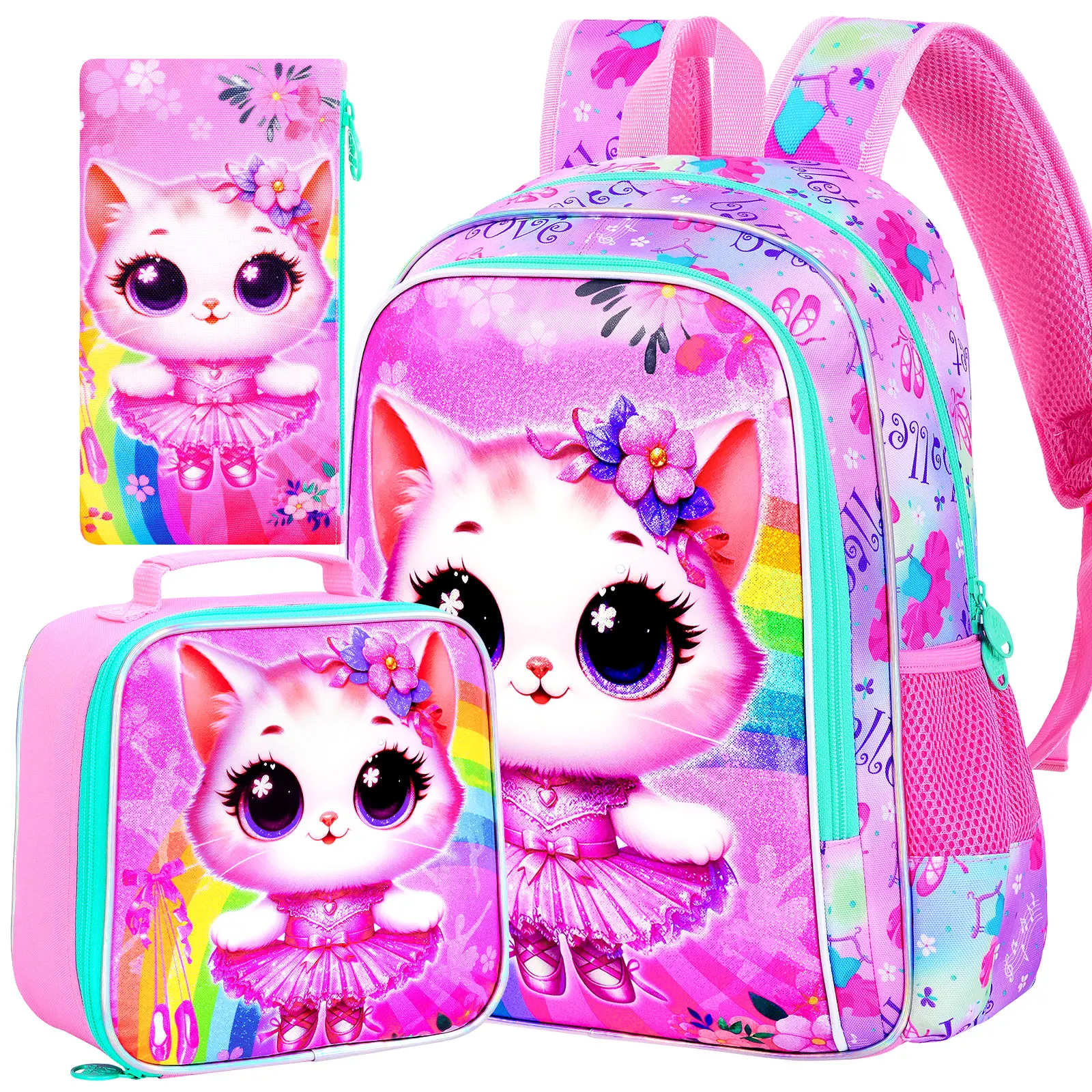 

3PCS Backpacks for Girls Bookbag for Elementary, Kids Water Resistant Backpack Set with Lunch Box.