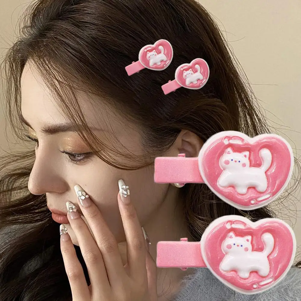 2 Pcs Love Hair Clip Pink Duck Beak Clip Cute And Clip Sweet Clip Headwear con New Heart Style Cartoon Edge Bang G U9t8