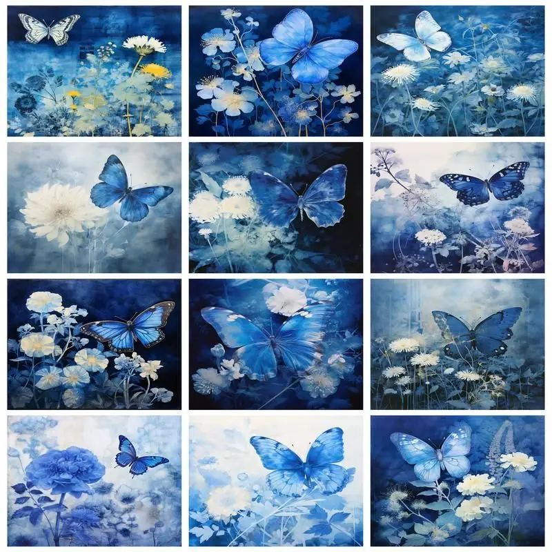 

CHENISTORY Diamond Embroidery Set 5D Blue Butterfly Diamond Painting Full Mosaic Flower Paintings For Interior Home Decoration