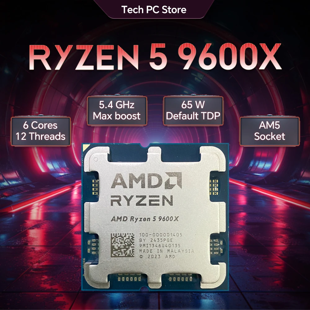 NEW AMD Ryzen 5 9600X 5.4GHz L3=32M Processor 65W 6-Core 12-Thread R5 9600X Socket AM5 4NM DDR5 but No Fan
