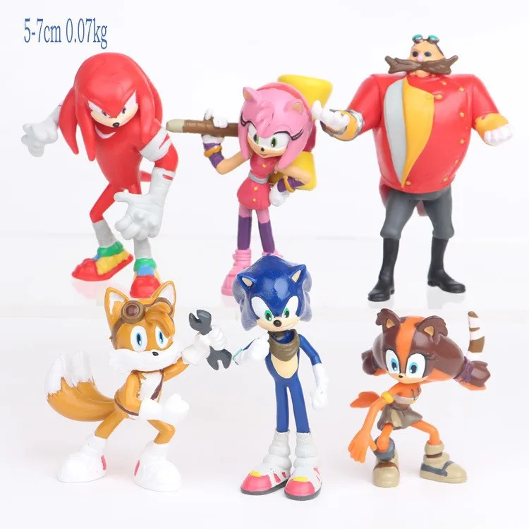 5/6/24pcs Sonic The Hedgehog Anime Figure Model Pullback Car Action Figures Cake Decorations Kids Toys Birthday Party Gifts