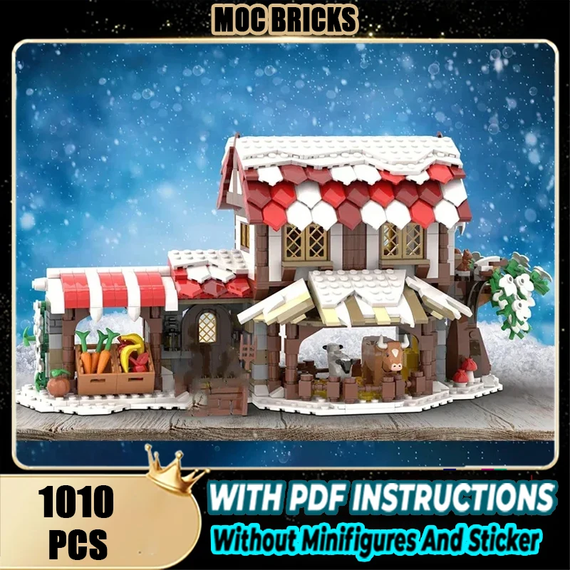 

Средневековая модель замка Moc, строительные блоки, зимняя модель средневекового рынка, технологические кирпичи, сделай сам, сборка, игрушки, праздничные подарки