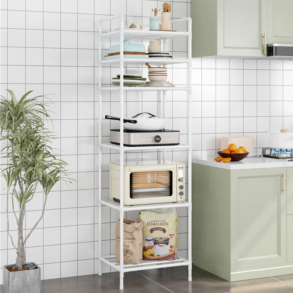 6 Tier Metal Storage Shelf Floor To Floor Multilayer Household Bathroom Storage Rack Microwave Oven Organizer Pantry Shelves