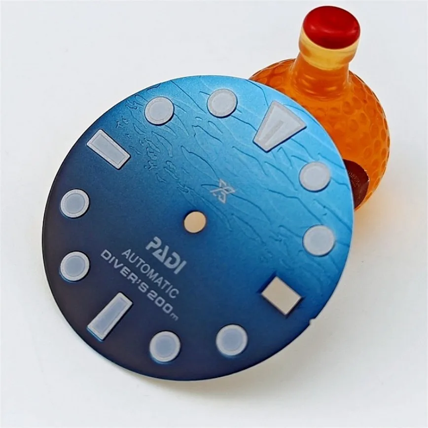 ムービングウォッチ用の明るい3Dスカイブルーのダイヤル,新しい3D印刷,nh35,28.5mm,nh35ダイヤルパーツ