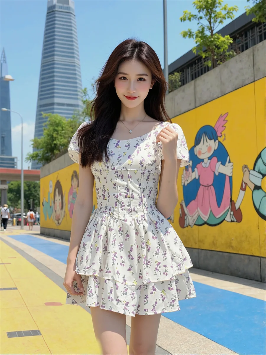 Vestidos brancos femininos para mulheres acima do joelho mini babado em camadas babados chiffon doce elegante feminino princesa sonhador