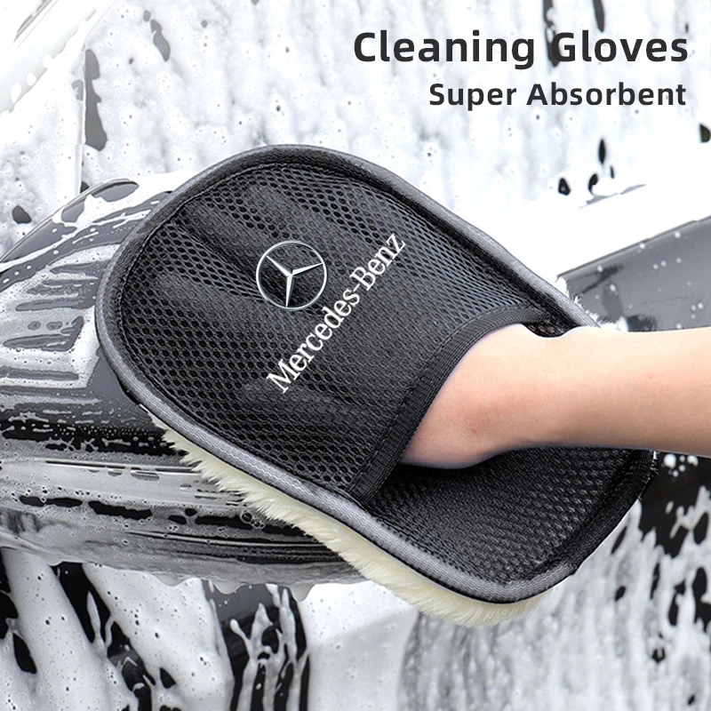 1Pcs Car Wash Glove Wool Soft Polish Cleaning Brush Tools For Mercedes Benz AMG W204 W205 W203 W211 W212 W213 W201 W210 W124