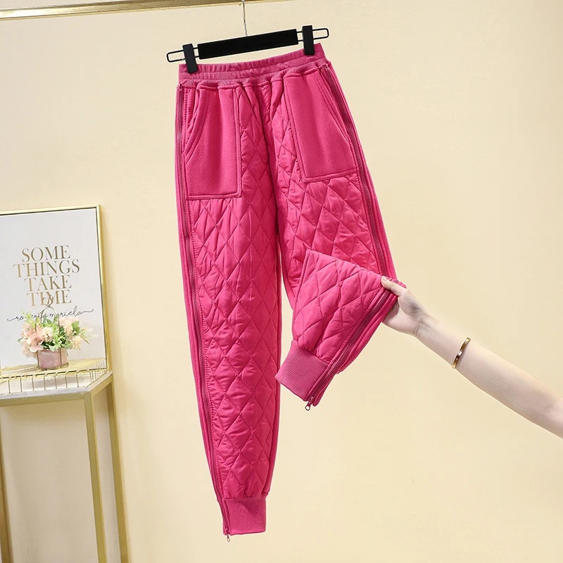 Damskie spodnie zimowe z bawełny Harlan, ocieplane puchem, modne, łączone, ciepłe, sportowe, z wysokim stanem, długie.