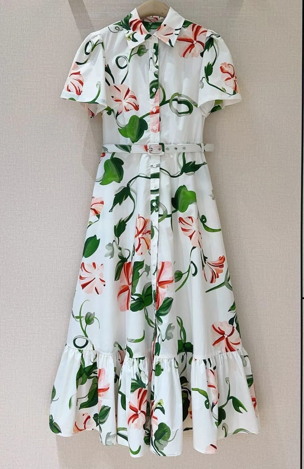 

Новое длинное платье высшего качества 2026, весеннее женское платье с отложным воротником, зеленые листья, цветочный принт, короткий рукав, длинное белое, черное платье макси