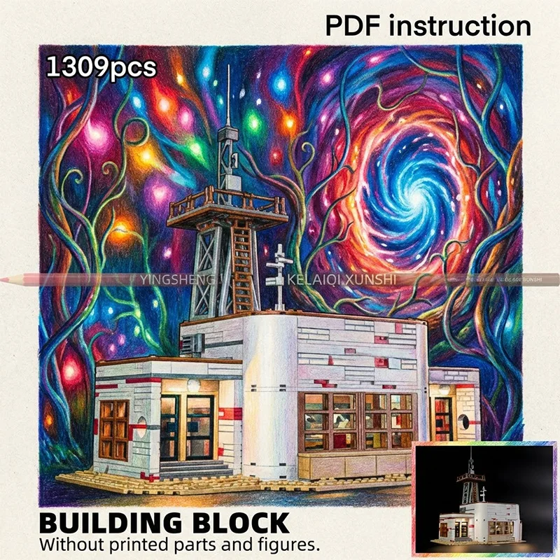 

Stranger MOC Sci-Fi Desert Radio Station Outpost with Antenna Tower Architecture Block Model for 247784 moc