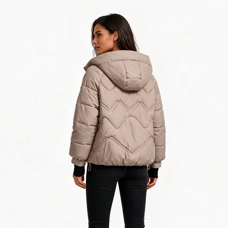 Women Parkas Hooded Zipper Splice Thick Parka Long Sleeve Short Coat Solid Pockets Outwear Warm Elegant Lady Winter 2026