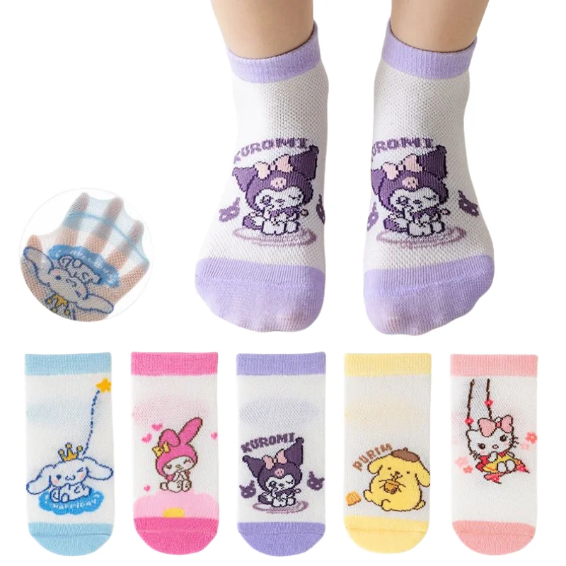 Chaussettes mi-mollet respirantes pour enfants, Hello Kitty, Kuromi, ourson, anime, dessin animé mignon, Kawaii, princesse, créatif, vente en gros