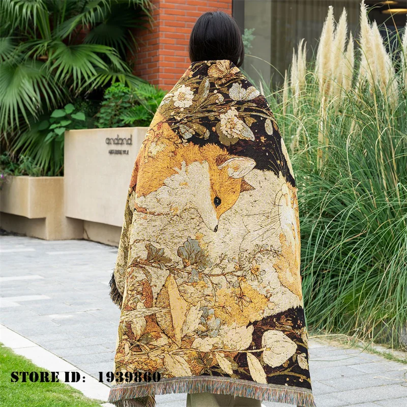 Cat Poncho Scarf Wrap Home Decoration Multi Functional Blanket Retro Throw Blankets Cartoon Animal Camping Picnic Mat Tapestry