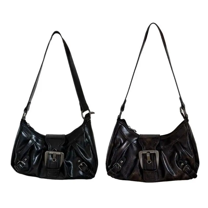 

D46D PU Leather Handbag for Women All-Matching Armpit Bag Half Moon Bag Shoulder Bag
