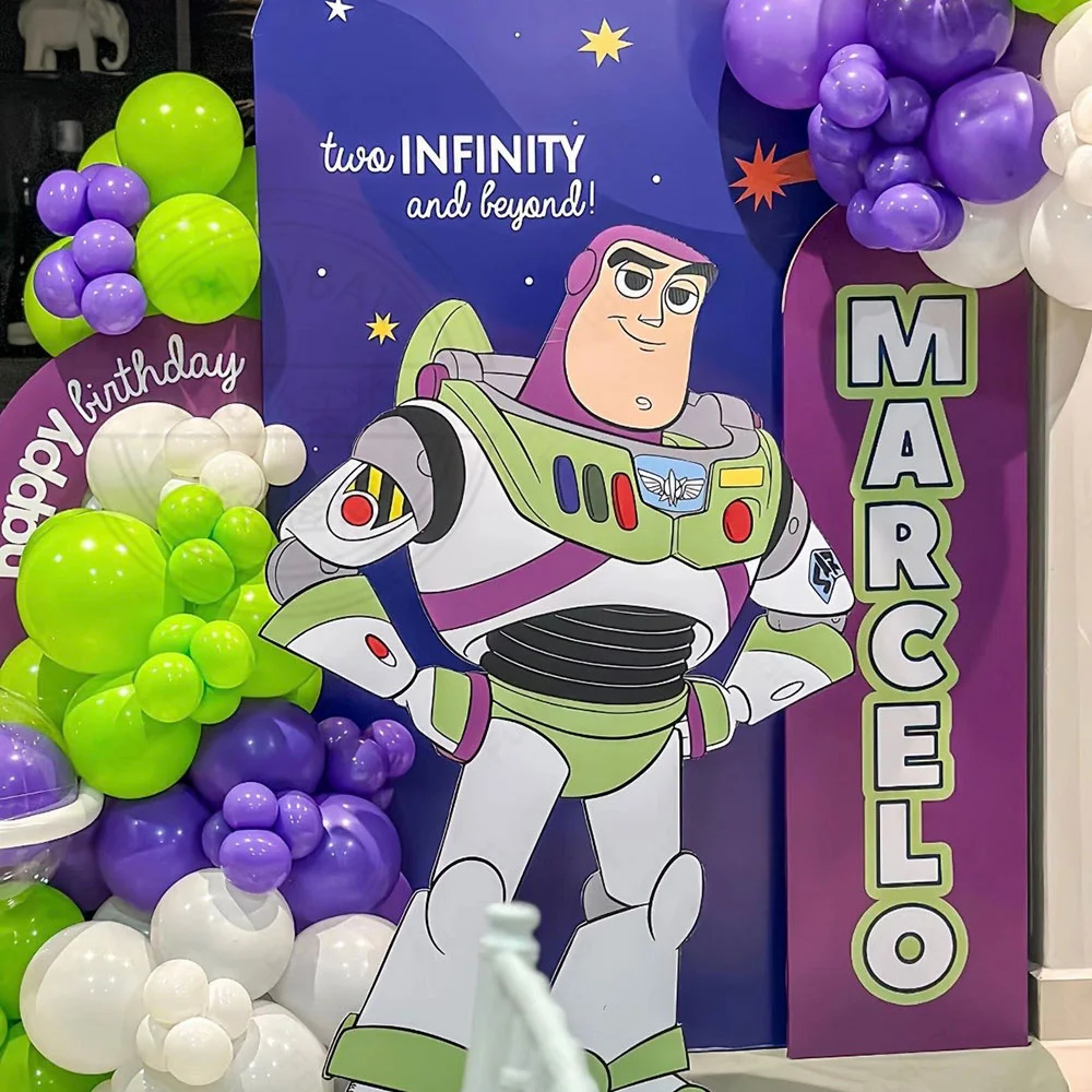 121pcs Buzz Lightyear Balloon Arch Set White Purple Green Macaron Latex Balloons Children First Birthday Party Decoration