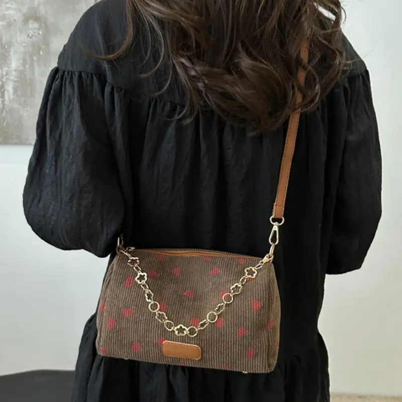

Fashionable Strawberry Corduroy Crossbody Bag With Chain Casual Handbag Shoulder Purse For Work School Or Travel 547A