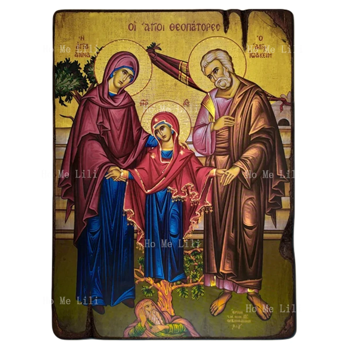 Saints Joachim And Anne With Virgin Mary Byzantine Greek Orthodox Icon Canvas Wall Art Print Painting Home Decor