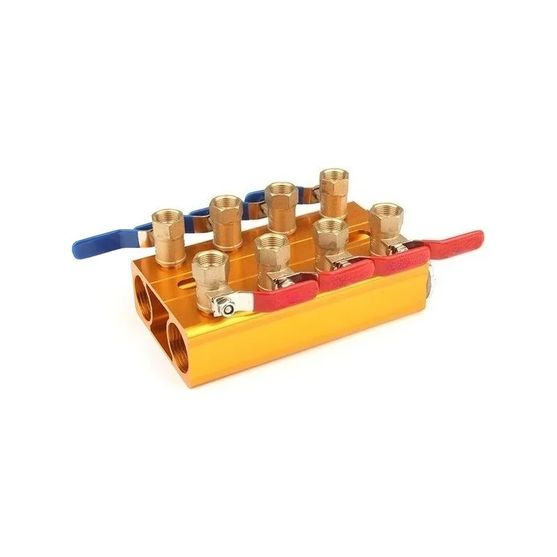 Custom Brass Hydraulic Manifold 8 In 8 Out with Handle Valve & Flow Meter, Other Sizes Contact Us