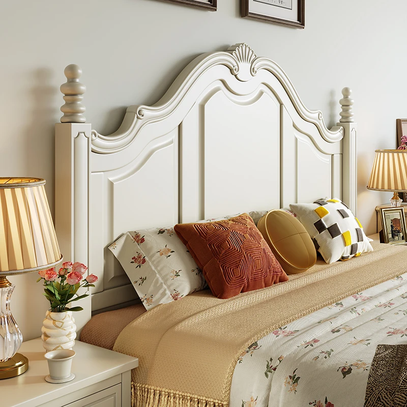 Light French white full solid wood bed Master bedroom 1.5 second bedroom Double storage American bed 1.8 meters solid wood Europ