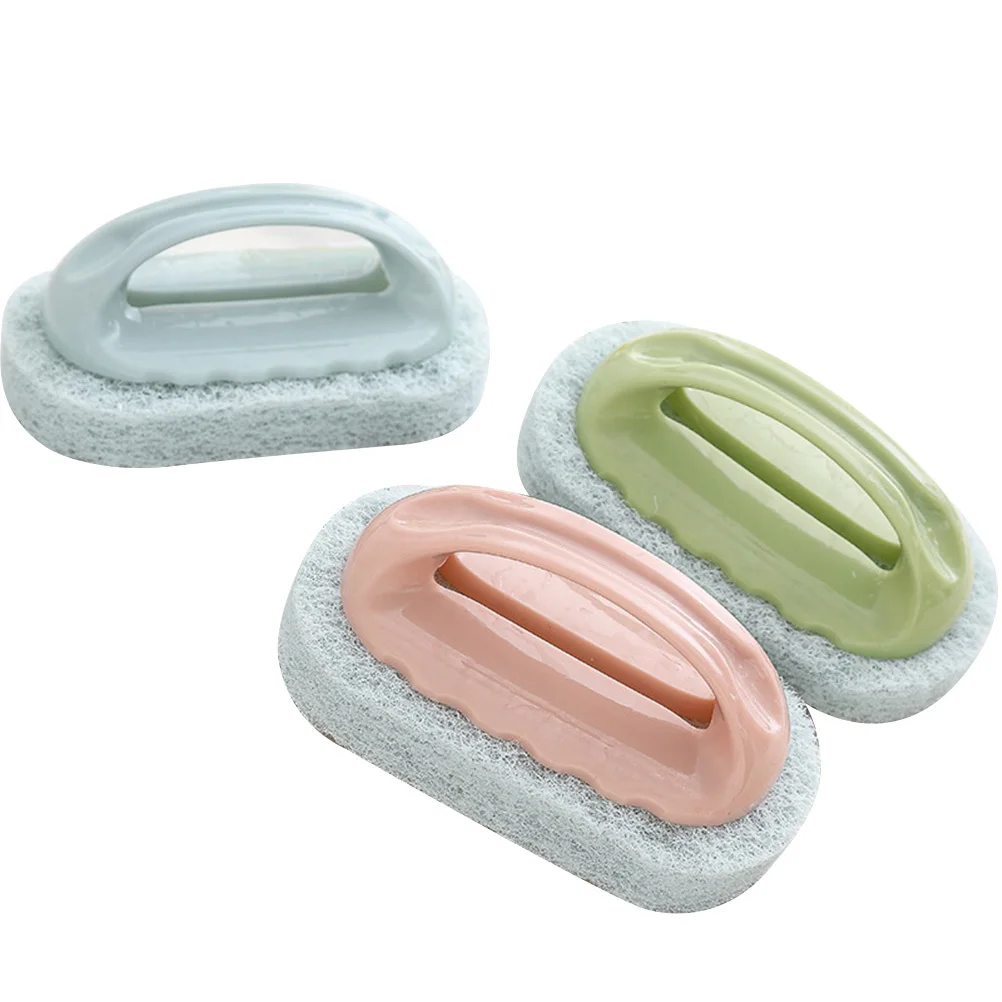 

3Pcs Sponge Cleaning Brush Soft Durable Plastic Handle for Bathtub Kitchen Rust Pads Bathroom Cleaning Sponge