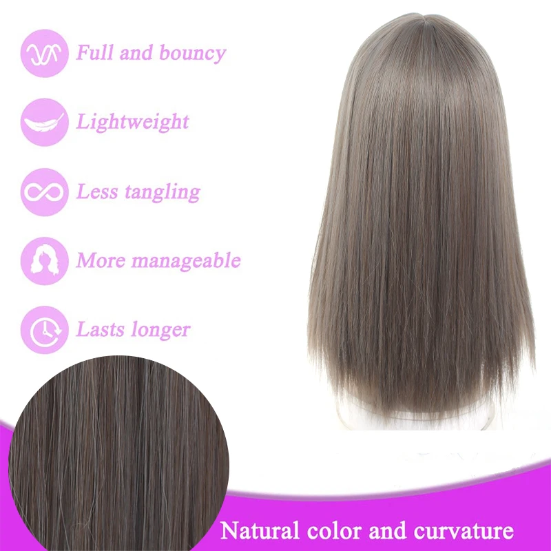 LUPU 여성 24 인치 로리타 가발 긴 직선 합성 섬유 앞머리 고온 저항