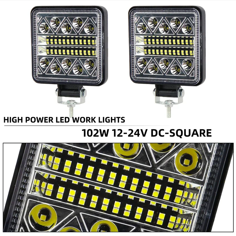 1pcs 102W Lightbar Spotlight Offroad LED Work Light Bar 3030 LED 34SMD Square For Tractor SUV Truck Driving Fog Lamp