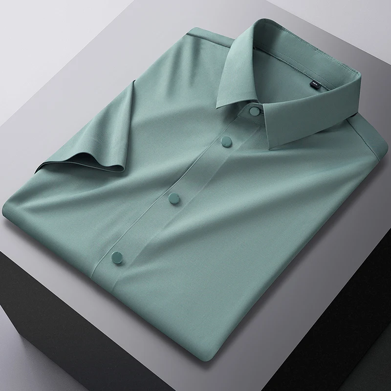 New in shirt summer elastic short sleeve shirts for man slim fit formal shirt soft office anti-wrinkle designer white clothes