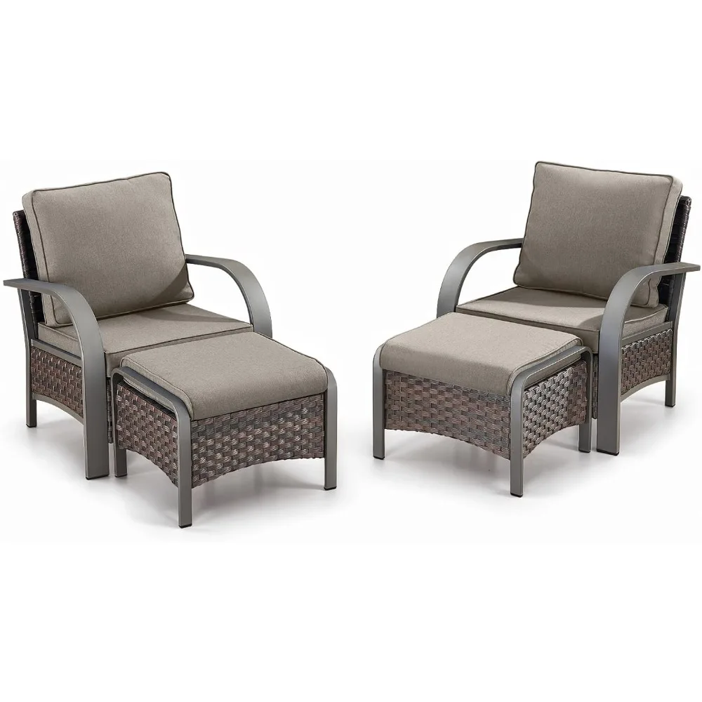 

4 Pieces Wicker Patio Furniture Set Outdoor Patio Chairs with Ottomans All Weather Rattan Outdoor High Back Deep Seating Furnitu