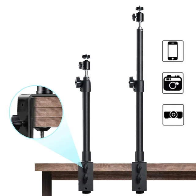 Stojak na biurko do aparatu DSLR C Clamp Light Stand Fotograficzny stojak na latarkę z głowicą kulową do telefonu Video Ring Light Zoom