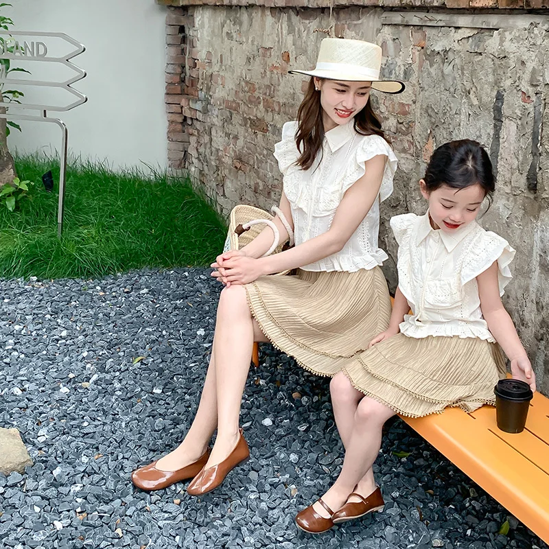 

Mom and Daughters Sets Fashion Mother Baby Girls Matching Blouse + Skirts Two Piece Outfits Korean Women 2 Pieces Clothes Suit