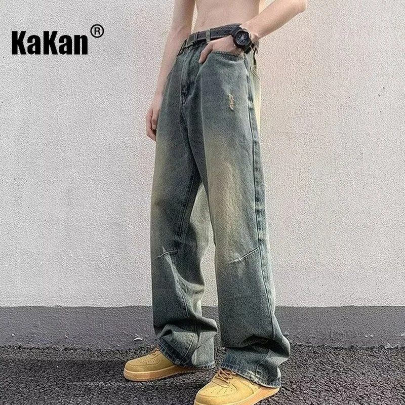 Kakan - New Men's Washed Denim Jeans, Y2k Clothing Loose Wide Leg Straight Leg Long Jeans Summer Denim Pants