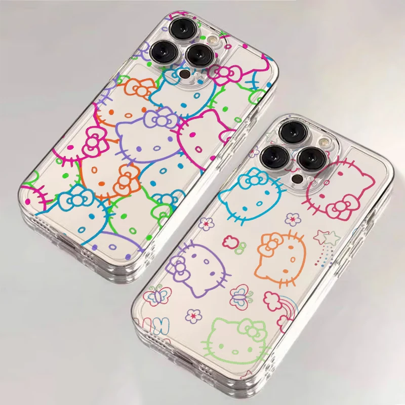 

Phone Case for Apple iPhone 13 12 11 Pro Max 7 8 SE XS XR 16e 15 14 16 Plus Clear Cover Sanrio Kitten Hello Kitty