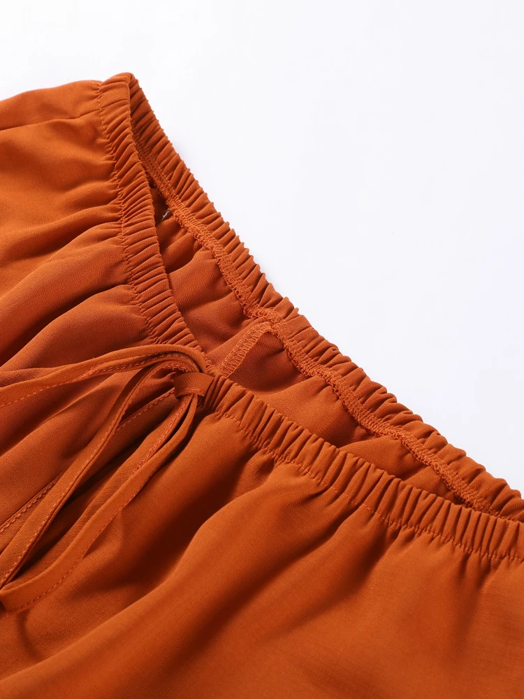 Повседневная рубашка, брюки, костюм, женский однотонный однобортный топ с лацканами, широкие брюки на шнурке, весна-лето 2024, модные женские комплекты