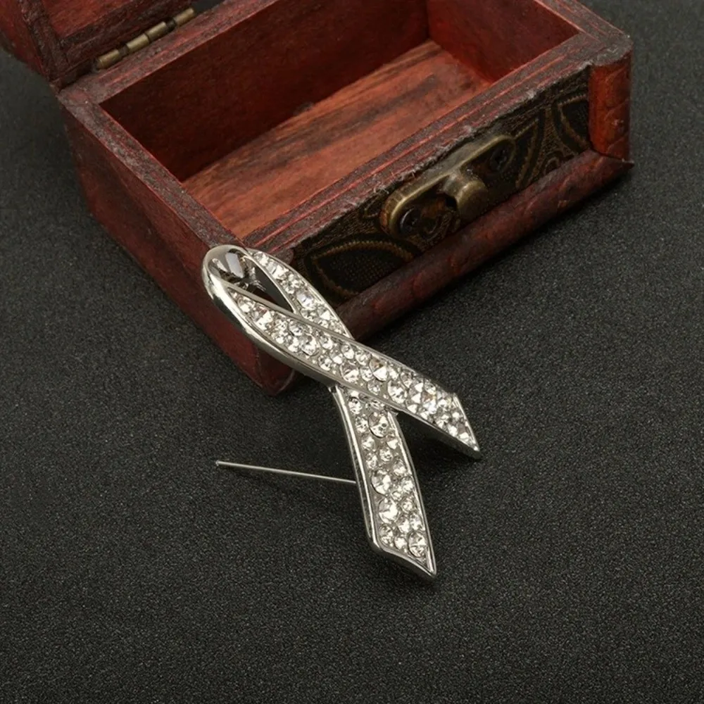 Rhinestone Crystal Black Ribbon Pin Awareness Skin Cancer Funerals Memorial Pin Lapel Pin Vintage Mourning Badge Brooch