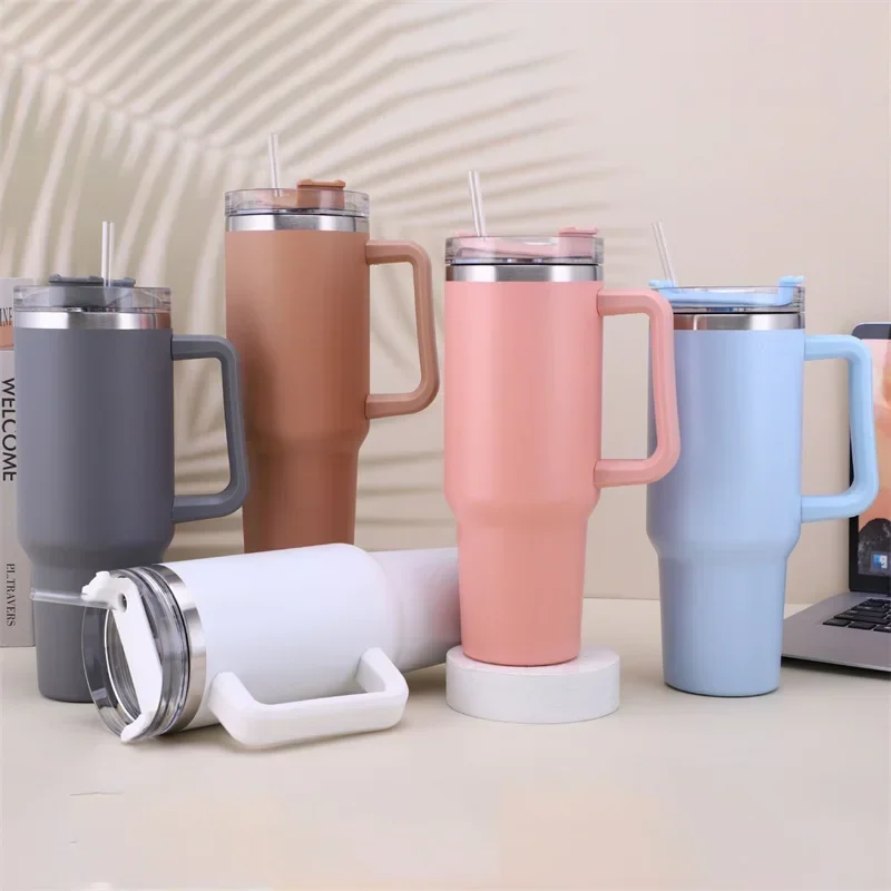 40Oz stainless steel insulated water bottle with handle drinking cup and lid straw cup, suitable for outdoor use