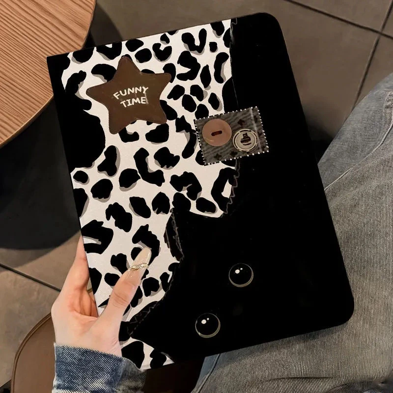 Black Cat Leopard Print All Inclusive Shell For iPad Pro 13 11th M5 M4 12.9 A16 10 8 7 9th 10th Air 11 M2 M3 Mini Tablet Cover