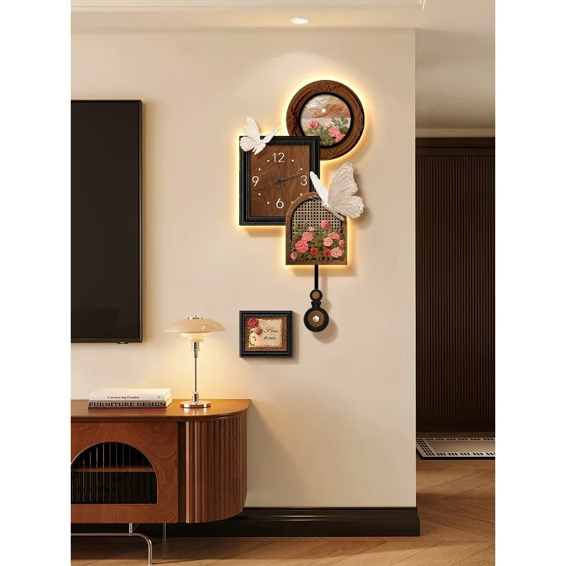 French medieval style 2026 new living room wall clock TV background wall feeling wall hanging creative