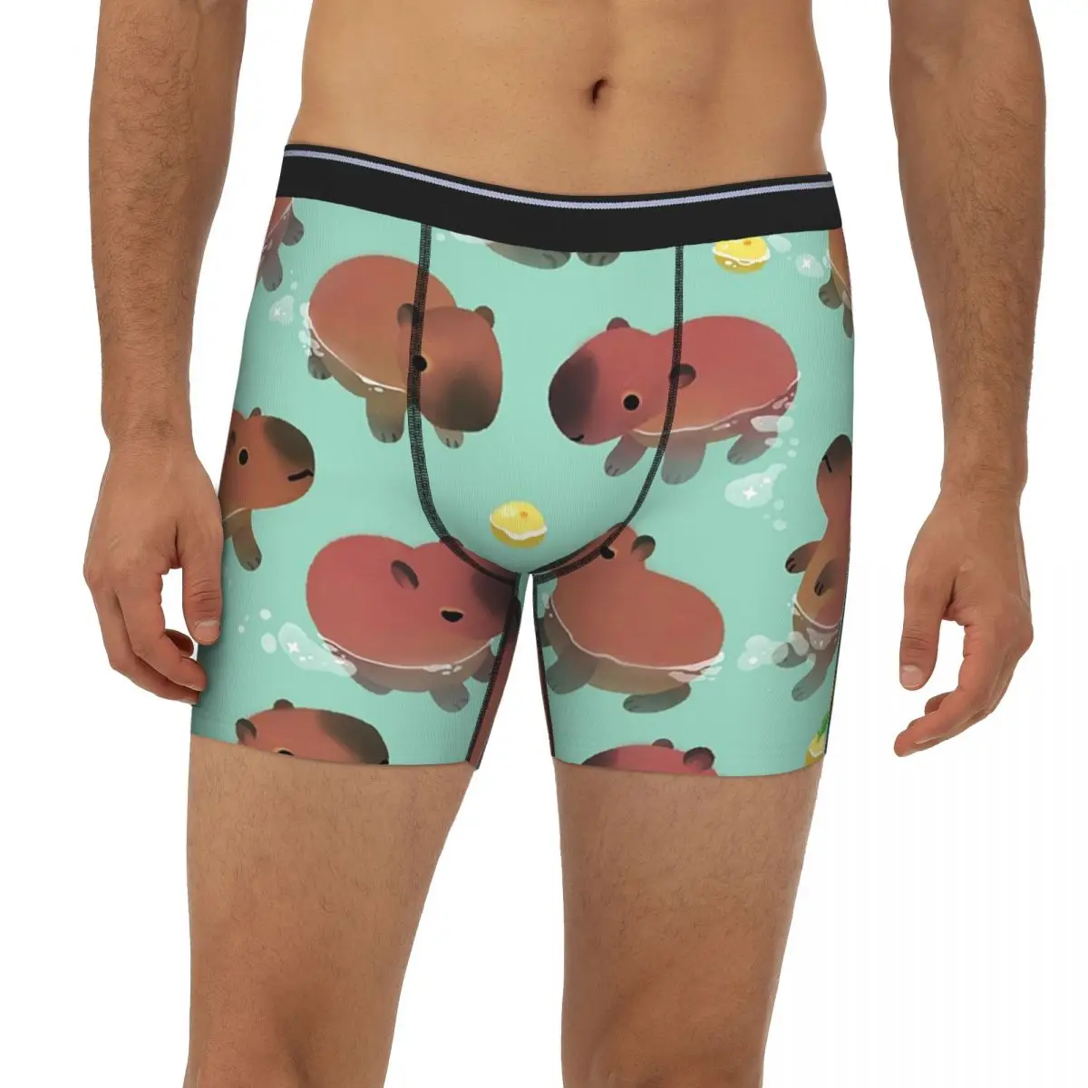 

Длинные трусы-боксеры с рисунком капибары, короткие мужские трусы, мягкое нижнее белье для мужчин, подарки бойфренду