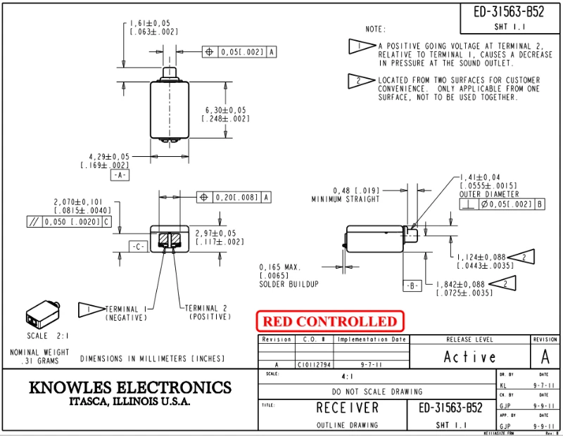 2 шт. ED-31563 динамический железный звуковой сигнал среднечастотный и низкочастотный балансный арматурный динамик 31563 для наушников Knowles, слуховой аппарат