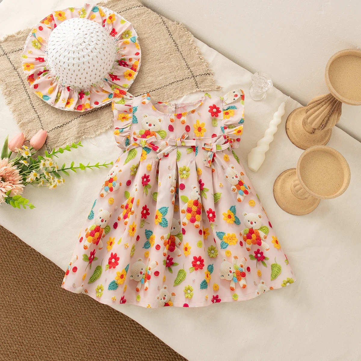 verao-novo-bonito-vestido-de-menina-de-manga-babados-roupas-florais-doces-das-criancas-com-chapeu-livre-para-bebes-de-1-4-anos-de-idade