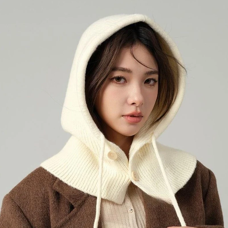 وشاح بسيط على الطراز الكوري، حماية متكاملة للرقبة، قبعة شال من الصوف المحبوك الدافئ لحماية الأذن #1
