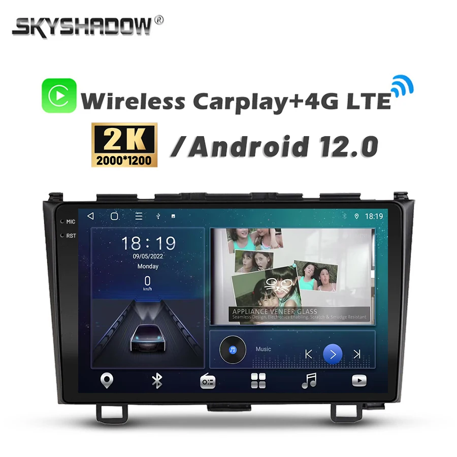 2K 2000*1200 Carplay Android 14.0 8G+128G Car DVD Player GPS Map WIFI Bluetooth 5.0 RDS Radio For Honda CR-V 3 RE CRV 2007-2012