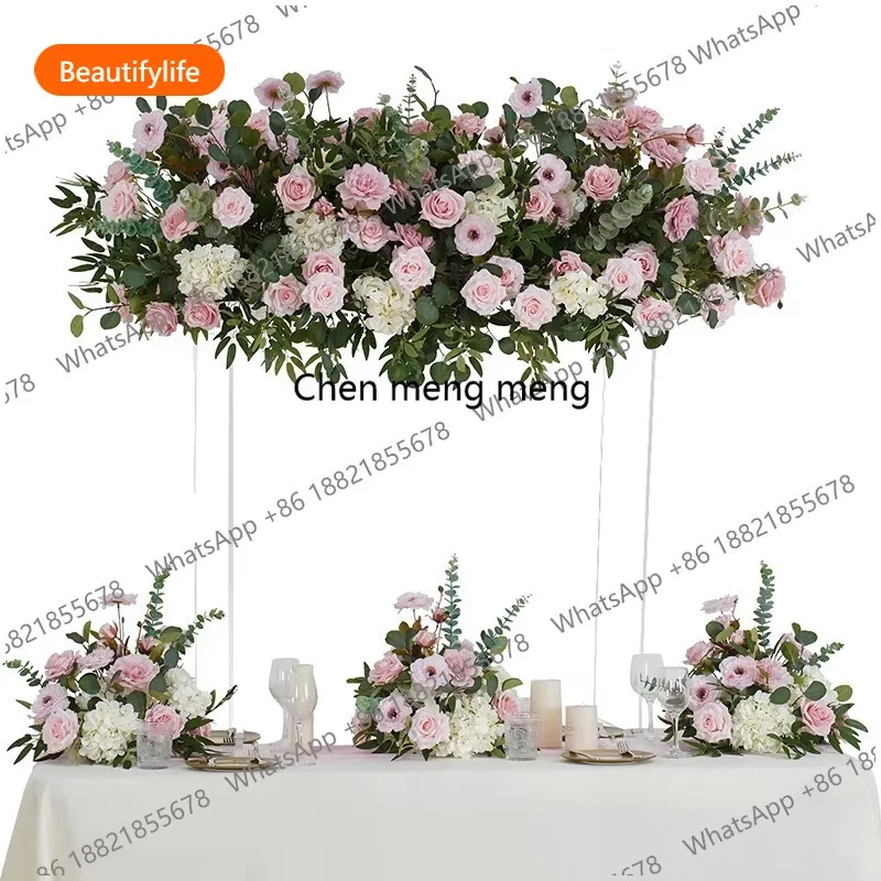 

Pink Rose Eucalyptus Willow Leaf Table Centerpiece,Flower Arrangement,Floral Event Acrylic Stand,Wedding Reception Decor,A8730 A