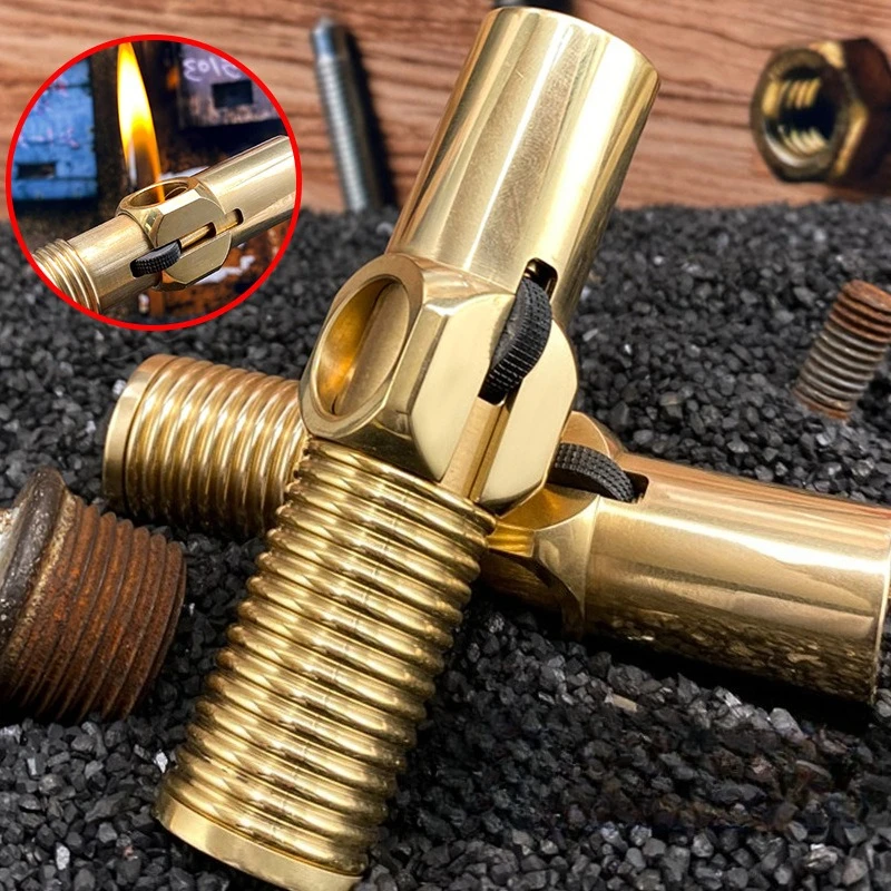 

Большая винтовая оригинальная медная керосиенная зажигалка с гальваническим покрытием Trench, ветрозащитная креативная зажигалка для сигарет с шлифовальным кругом