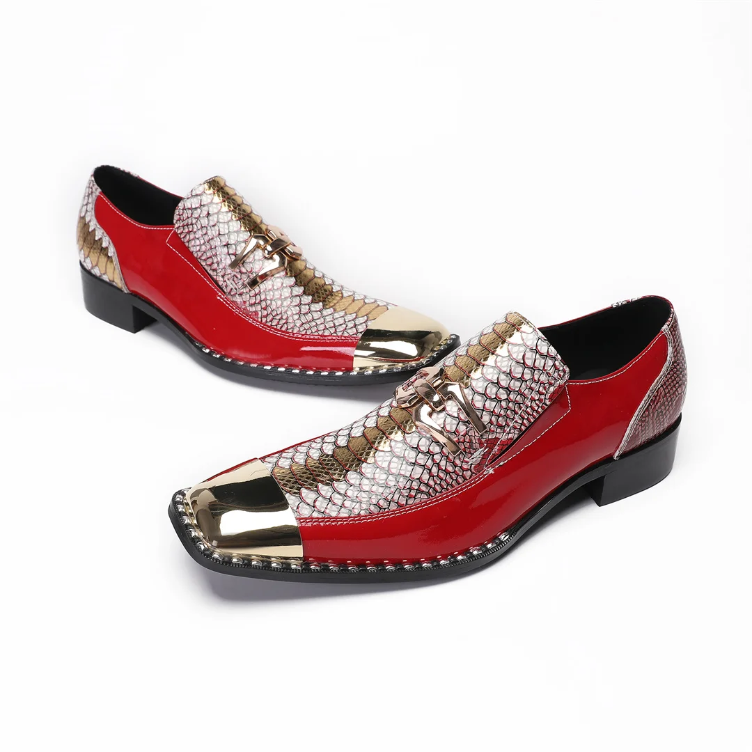 Fashion Print Real Leather Men Club Party Dress Shoes Plus Size Slip on Brogue Shoe Male Square Toe Business Formal Leather Shoe