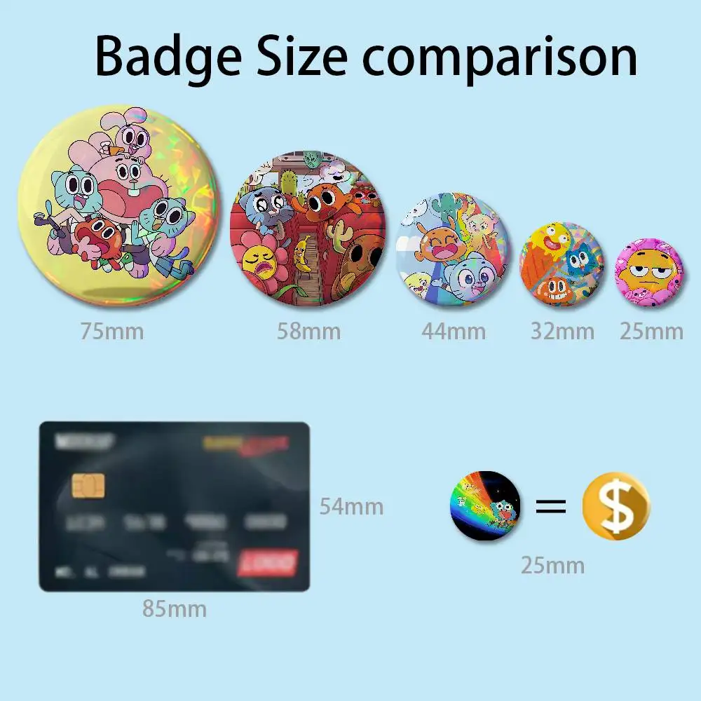 A-Amazing World G-Gumball Enamel Pin Tinplate Round Brooch Cosplay Nijigen Otaku Culture Badges 58mm 44mm 32mm 75mm 25mm