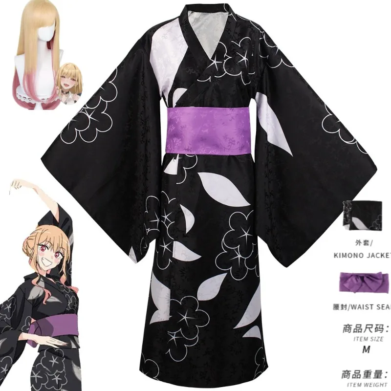 

My Dress Up Darling Kitagawa Marin Cosplay Costume Japanese Summer Kimono Full Set Traditional Yukata with Hair Accessories