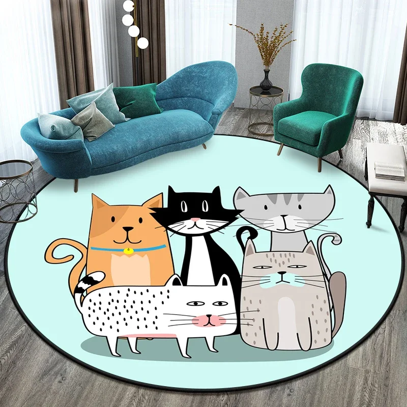 Cute Cartoon Cat Cushion Children's Play Area Mat Room Decor Mat Area Rug Round Carpet Floor Mats Small Rug for Bedroom Pet Rug