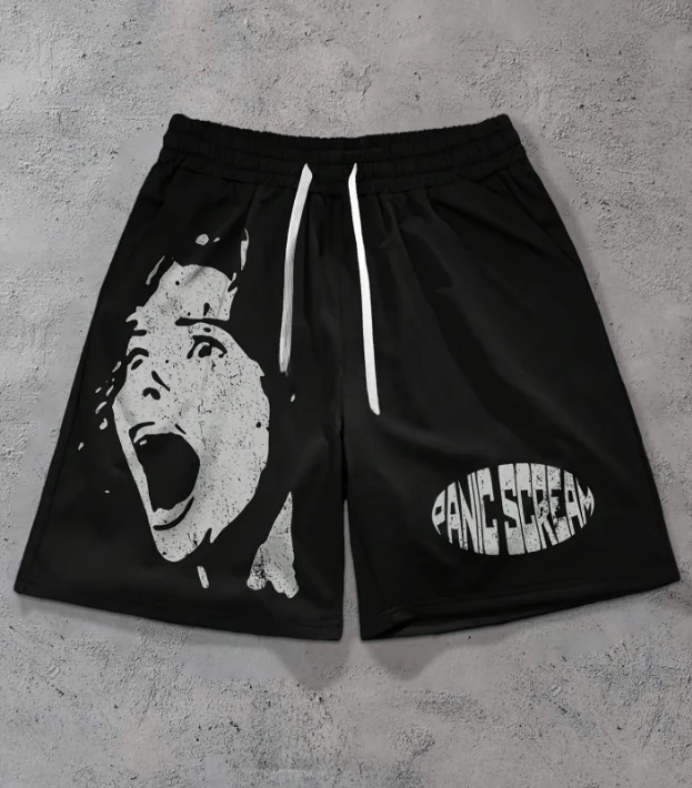 Men's shorts featuring star and letter prints an adjustable waistband  and pocketsperfect for summer street style