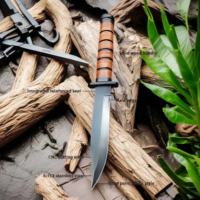 Portable Sharp Camping Knife Outdoor Portable Knife High Hardness Thickened Wear-Resistant Straight Knife