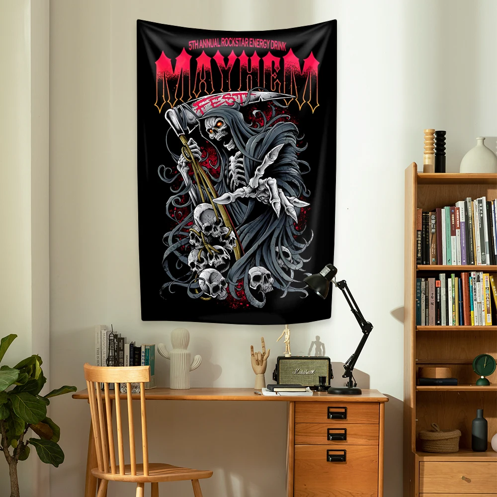 Mayhem tapiz de banda de Death Rock, colgante de pared Hippie, decoración del hogar, dormitorio, fondo de tela, decoración de concierto, regalo para